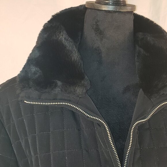 MARC New York by Andrew Marc Black Thermolite Quilted Coat with Faux Fur - L - Picture 1 of 9